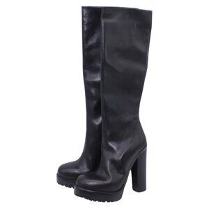 Michael Kors Leather Tall Riding Platform Heel Boots Black Size 40 New W/Defect